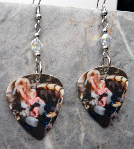 Labyrinth Jareth and The Baby David Bowie Guitar Pick Earrings with Clear AB Swarovski Crystals