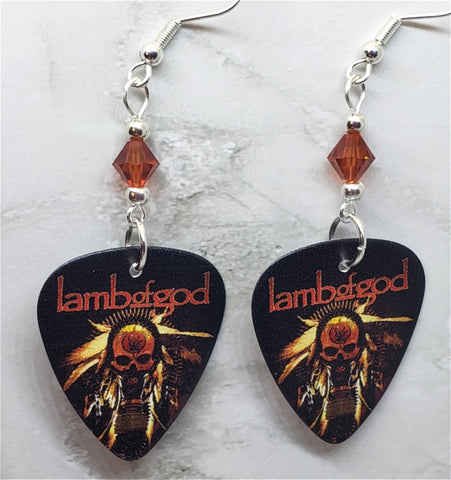 Lamb of God Wrath Trophy Guitar Pick Earrings with Indian Red Swarovski Crystals