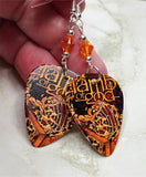 Lamb of God Guitar Pick Earrings with Orange Swarovski Crystals