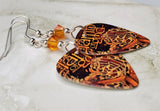 Lamb of God Guitar Pick Earrings with Orange Swarovski Crystals