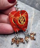 Lamb of God Wrath Guitar Pick Earrings with Golden Swarovski Crystal Dangles