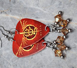 Lamb of God Wrath Guitar Pick Earrings with Golden Swarovski Crystal Dangles