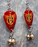 Lamb of God Wrath Guitar Pick Earrings with Golden Swarovski Crystal Dangles