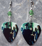 Lamb of God Group Picture Guitar Pick Earrings with Green Swarovski Crystals