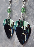 Lamb of God Group Picture Guitar Pick Earrings with Green Swarovski Crystals