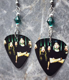 Lamb of God Group Picture Guitar Pick Earrings with Green Swarovski Crystals