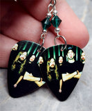 Lamb of God Group Picture Guitar Pick Earrings with Green Swarovski Crystals