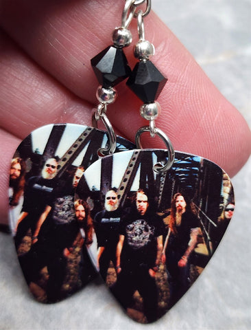 Lamb of God Group Picture Guitar Pick Earrings with Black Swarovski Crystals