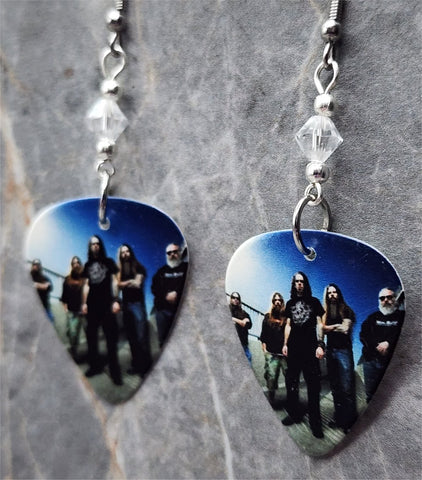 Lamb of God Group Picture Guitar Pick Earrings with Clear Swarovski Crystals