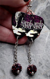 Lamb of God Sacrament Guitar Pick Earrings with Purple Ombre Pave Bead Dangles