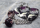 Lamb of God Sacrament Guitar Pick Earrings with Purple Ombre Pave Bead Dangles