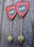 Led Zeppelin Icarus Guitar Pick Earrings with Pale Yellow Pave Bead Dangles