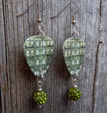 Led Zeppelin Physical Graffiti Guitar Pick Earrings with Green Pave Bead Dangles