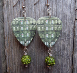 Led Zeppelin Physical Graffiti Guitar Pick Earrings with Green Pave Bead Dangles