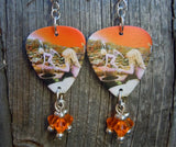 Led Zeppelin Houses of the Holy Guitar Pick Earrings with Orange Swarovski Crystal Dangles