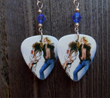 Led Zeppelin On Stage Guitar Pick Earrings with Blue Swarovski Crystals