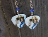 Led Zeppelin On Stage Guitar Pick Earrings with Blue Swarovski Crystals