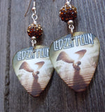 Led Zeppelin Stairway to Heaven Guitar Pick Earrings with Brown Ombre Pave Beads