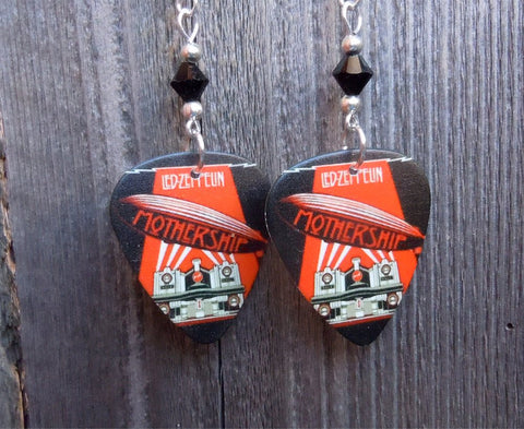 Led Zeppelin Mothership Guitar Pick Earrings with Black Swarovski Crystals