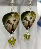Led Zeppelin Stairway to Heaven Guitar Pick Earrings with Green Swarovski Crystal Dangles