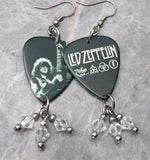 Led Zeppelin Jimmy Page On Stage Guitar Pick Earrings with Clear Swarovski Crystal Dangles