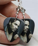 Lenny Kravitz Guitar Pick Earrings with Gray Swarovski Crystals