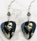 Lenny Kravitz Guitar Pick Earrings with Gray Swarovski Crystals