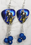 Lenny Kravitz Guitar Pick Earrings with Capri Blue Pave Bead Dangles