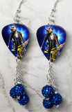 Lenny Kravitz Guitar Pick Earrings with Capri Blue Pave Bead Dangles