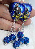 Lenny Kravitz Guitar Pick Earrings with Capri Blue Pave Bead Dangles