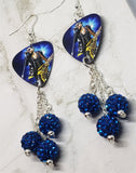 Lenny Kravitz Guitar Pick Earrings with Capri Blue Pave Bead Dangles