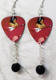 Lenny Kravitz Baptism Guitar Pick Earrings with Black Pave Bead Dangles