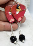 Lenny Kravitz Baptism Guitar Pick Earrings with Black Pave Bead Dangles