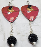 Lenny Kravitz Baptism Guitar Pick Earrings with Black Pave Bead Dangles