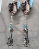 Lenny Kravitz Guitar Pick Earrings with Metal Guitar Charm and Swarovski Crystal Dangles