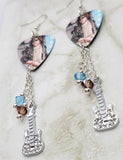Lenny Kravitz Guitar Pick Earrings with Metal Guitar Charm and Swarovski Crystal Dangles