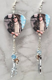 Lenny Kravitz Guitar Pick Earrings with Metal Guitar Charm and Swarovski Crystal Dangles