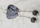 Lenny Kravitz Circus Guitar Pick Earrings with Gray Pave Bead Dangles