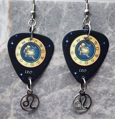 Horoscope Astrological Sign Leo Guitar Pick Earrings with Laser Cut Horoscope Charms