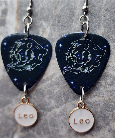 Horoscope Astrological Sign Leo Guitar Pick Earrings with Leo Charm Dangles