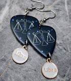 Horoscope Astrological Sign Libra Guitar Pick Earrings with Libra Charm Dangles