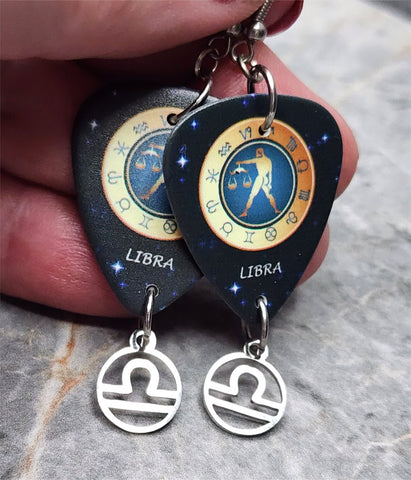 Horoscope Astrological Sign Libra Guitar Pick Earrings with Laser Cut Horoscope Charms