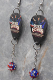 Luke Combs Guitar Pick Earrings with American Flag Pave Bead Dangles