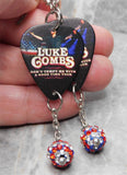 Luke Combs Guitar Pick Earrings with American Flag Pave Bead Dangles