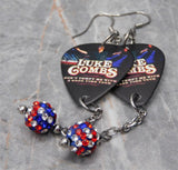 Luke Combs Guitar Pick Earrings with American Flag Pave Bead Dangles