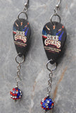 Luke Combs Guitar Pick Earrings with American Flag Pave Bead Dangles