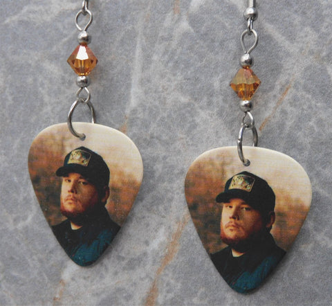 Luke Combs Guitar Pick Earrings with Smoked Topaz Swarovski Crystals