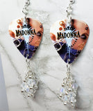 Madonna Like a Prayer Guitar Pick Earrings with Clear AB Swarovski Crystal Dangles