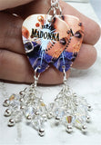 Madonna Like a Prayer Guitar Pick Earrings with Clear AB Swarovski Crystal Dangles