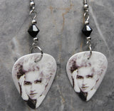 Madonna Debut Album Cover Guitar Pick Earrings with Black Swarovski Crystals